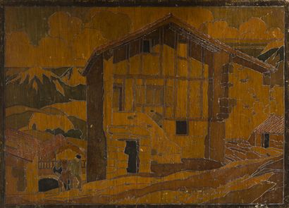 null Modern School

Basque House

Varnished polychrome pyrographed panel, signed...