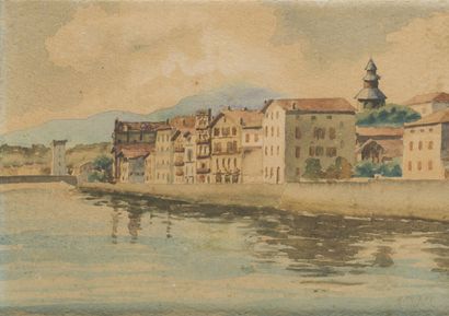 null A. THIRIET

The Ravel quay

Watercolor, signed lower right and dated "1936".

Sight...
