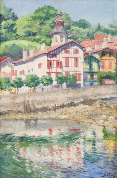  François-Ignace BIBAL (1878-1944) 
"Le quai et l'église de Ciboure" 
Huile sur toile,...