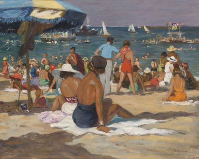 null Perico RIBÉRA (1867-1949)

Saint-Jean-de-Luz, the animated beach

Oil on panel,...