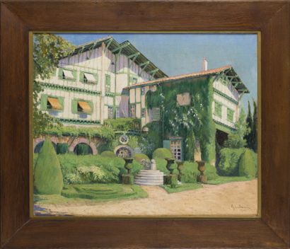  Jean CALAME (XIX/XXème) 
"Villa Arnaga à Cambo-les-Bains" 
Huile sur toile, signée...