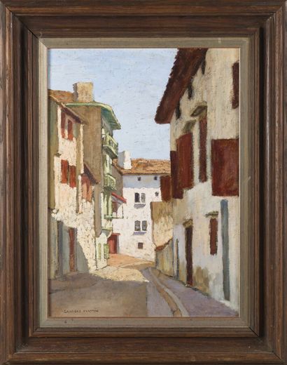  Georges MASSON (1875-1949) 
"Ciboure, la rue Agorette" 
Huile sur carton, signé...