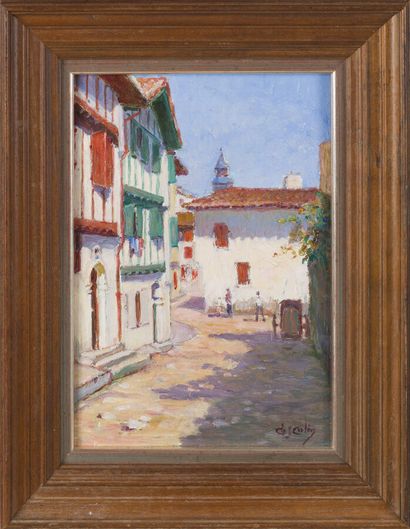  Charles COLIN (1863-1950) 
"Ciboure, la rue de l'Escalier" 
Huile sur panneau, signé...