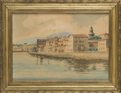 null A. THIRIET

The Ravel quay

Watercolor, signed lower right and dated "1936".

Sight...