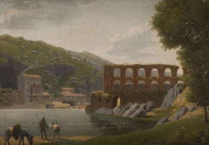 null Ecole française vers 1820

Paysage avec aqueduc en ruine

Huile sur papier marouflé...
