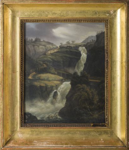 null Attribué à l'école suisse ou allemande vers 1840

Paysage de montagne à la cascade

Huile...