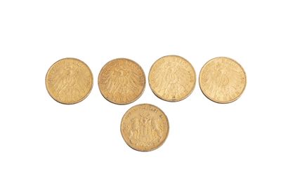 null Allemagne : 5 pièces de 20 Mark 1878, 1897, 1906, 1908 (2 ex.). TTB+ à SUP



Non...
