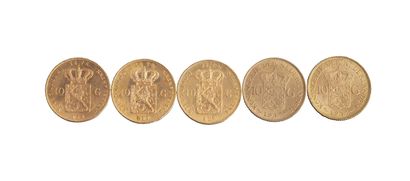 null Pays-Bas : 5 pièces de 10 Gulden 1875 (3 ex.), 1912 (2 ex.). SUP



Non reproduit...