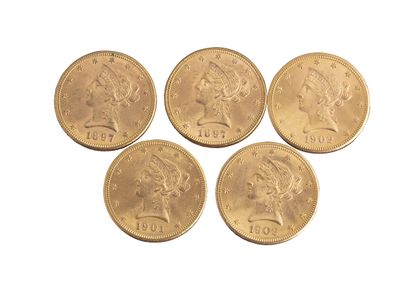 null Etats-Unis : 5 pièces de 10 Dollars Liberty 1897, 1897 S, 1901 S, 1902 S. SUP



Non...