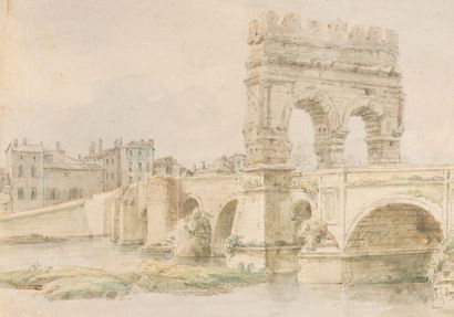 null FRENCH SCHOOL AROUND 1800

Landscape with a bridge

Watercolor on black pencil...