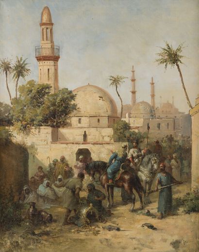null Giulio FABRI (1812-1865) 

Scène orientaliste animée

Huile sur toile signée...
