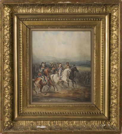 null 19th CENTURY FRENCH ECOLE

Riders on horseback

Watercolor.

25 x 20.8 cm.