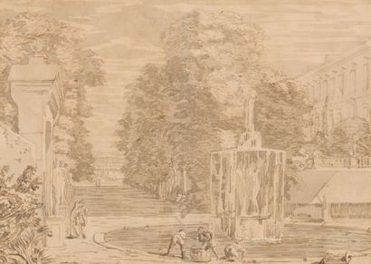 null ÉCOLE FRANCAISE DU XVIIIème SIÈCLE

Vue animée d'un parc avec une fontaine

Plume...