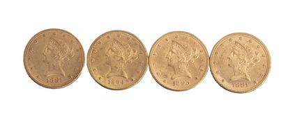 null Etats-Unis : 4 pièces de 10 Dollars Liberty 1881 (2 ex.), 1893, 1894. qSUP et...