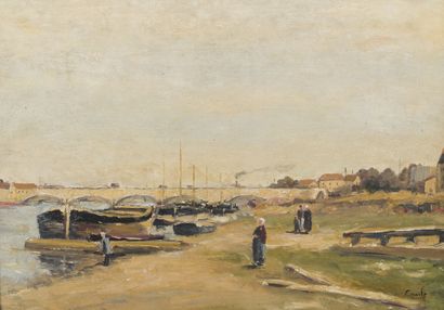 null Alfred CASILE (1848-1909)

Bateaux à quai en bord de Loire

Huile sur carton,...