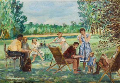 null Marcel JALLOT (Né en 1904)
Au jardin, 1949
Huile sur carton, signé en bas à...