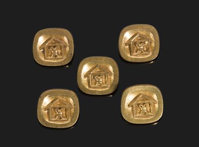 null Line VAUTRIN (1913-1997)
Cinq boutons en bronze doré carrés à décor de petits...