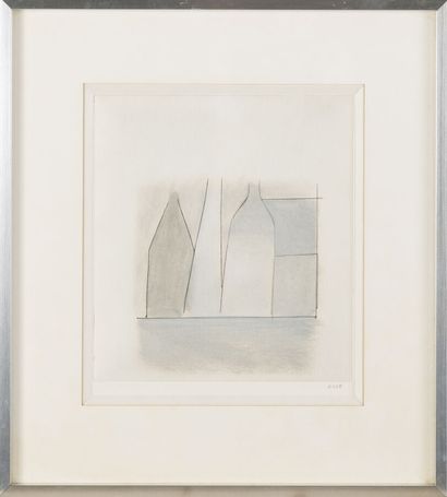 null Genevieve ASSE (1923-2021)
Composition fond gris
Gravure en couleurs, signée...
