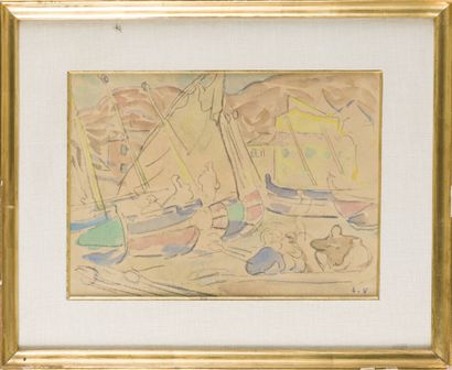 null D'après Louis VALTAT (1869-1952)
Voiliers à Collioure
Procédé SPITZER tiré à...