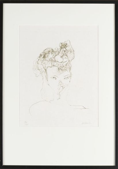 null Hans BELLMER (1902-1975)
Jeune fille visage érotique
Eau-forte sur papier Japon,...