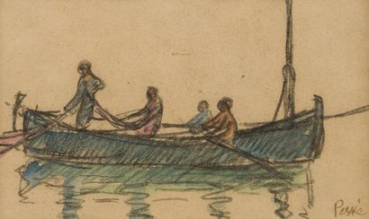null Jean PESKÉ (1870-1949)
La barque
Aquarelle sur traits de crayon, signée en bas...