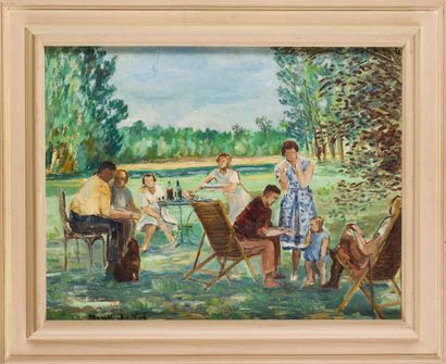 null Marcel JALLOT (Born in 1904)
In the garden, 1949
Oil on cardboard, signed lower...