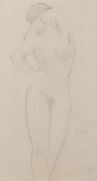 null Ramiro ARRUE (1892-1971)
Modèle debout
Dessin au crayon noir, signé du monogramme...