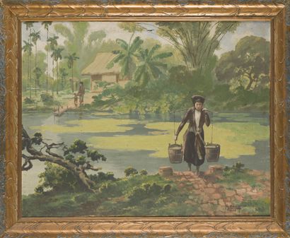 null Nguyen CAUY (XXe)
La porteuse d'eau, 1935
Huile sur toile, signée et datée «...