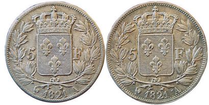 null Louis XVIII. 2 coins : 5 Francs 1821 A (2 copies). TTB