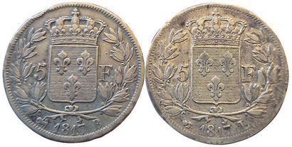 null Louis XVIII. 2 monnaies : 5 Francs 1817 B et 1817 L. TB+