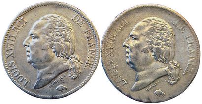 null Louis XVIII. 2 coins : 5 Francs 1816 A and 1816 L. TTB