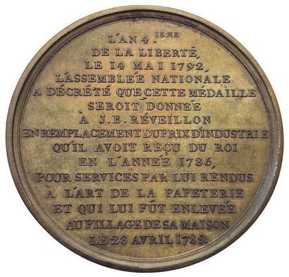 null Louis XVI. Medal in bronze. Price of replacement to J.B Reveillon. 1792. By...