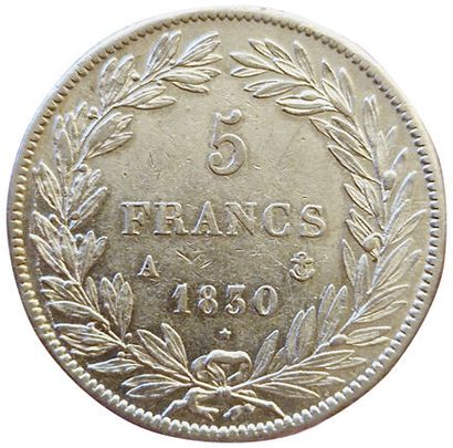 null Louis-Philippe. 5 Francs 1830 A. Paris. Tr. In relief. Gad.676a. TTB+