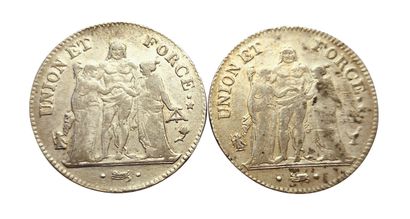 null Directory. 2 coins : 5 Francs Union and Force An 5 A and (? date illegible)...