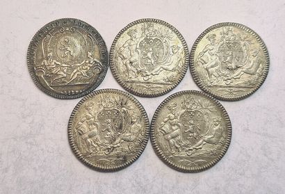 null Chamber of Commerce of Lyon. Lot of 5 silver tokens. TTB+ and SUP