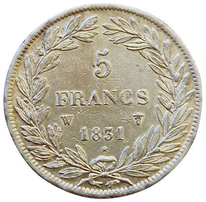 null Louis-Philippe. 5 Francs 1831 W. Lille. Tr. En relief. Gad.676a. TTB+