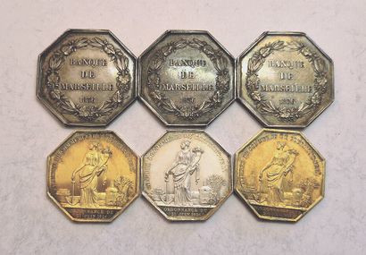 null Lot of 6 silver tokens : Chamber of Commerce of Clermont 1826 (3 ex., SPL),...