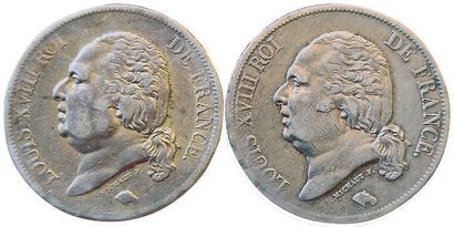 null Louis XVIII. 2 coins : 5 Francs 1819 B and 1820 A. TB+.