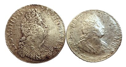 null Louis XIV. 2 monnaies : Ecu aux 8 L 1704 A et Demi-Ecu aux 8 L 1704 W (Ref....