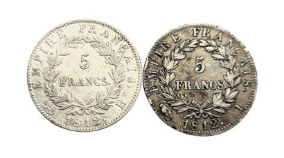 null 1er Empire. 2 monnaies : 5 Francs 1812 H et 1812 I. TTB