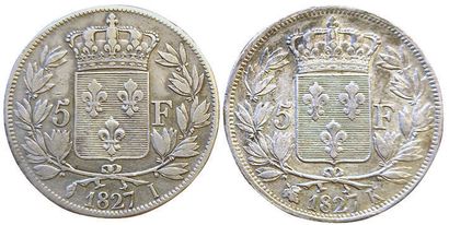 null Charles X. 2 monnaies : 5 Francs 1827 I et 1827 K. TB et B+