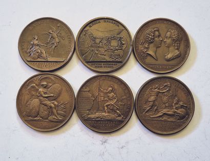 null Louis XV. Lot of 6 bronze medals : Divo 125, 130, 131, 132. 40mm. SUP to SP...