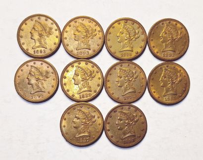 null USA. 10 pièces de 10 Dollars Coronet Head. Dates et ateliers divers. TTB à SUP

Par...