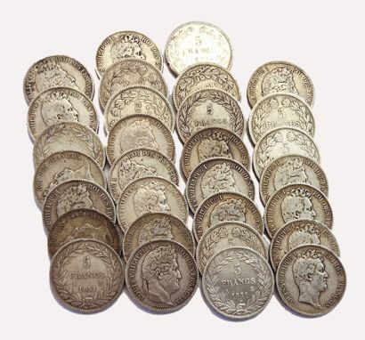 null Louis-Philippe. Lot of 30 coins of 5 Francs. Of which 12 bareheaded. Very diverse....