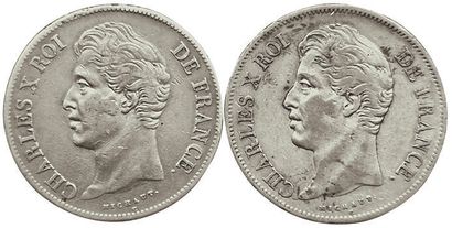 null Charles X. 2 monnaies : 5 Francs 1827 A et 1827 D. TB+