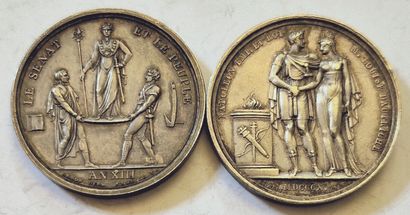 null Napoleon 1st. 2 silver medals: Marriage with Marie Louise (SUP, 32mm), Coronation...