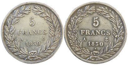 null Louis-Philippe. 2 monnaies : 5 Francs 1830 A. Tr. En relief. TB+ et TTB