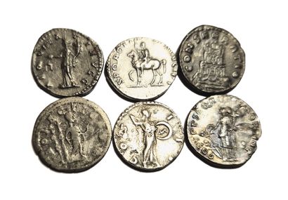 null Rome. Lot of 6 denarii : Trajan (2 ex.), Antoninus the Pious, Marcus Aurelius,...