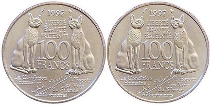 null 2 monnaies : 100 Francs André Malraux 1997 (2 ex.). Gad.954. SUP à SPL