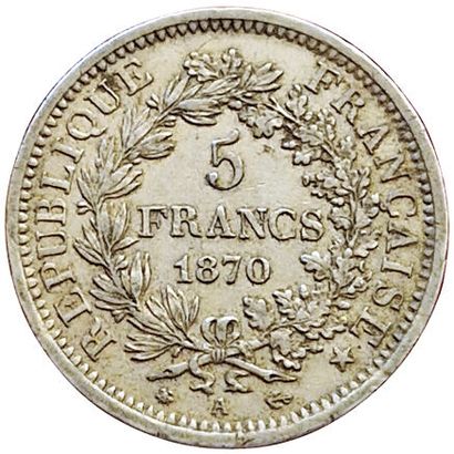 null 5 Francs Hercule 1870 A. Paris. Gad.745. Rare en l'état. TTB+